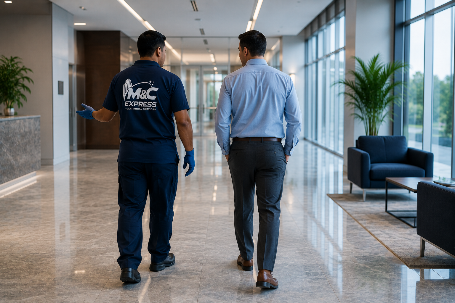 M&C Express supervisor walking a client through a completed job